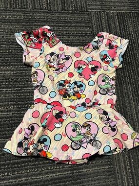 0-3M Minnie & Mickey Pink Heart Print Peplum Top
